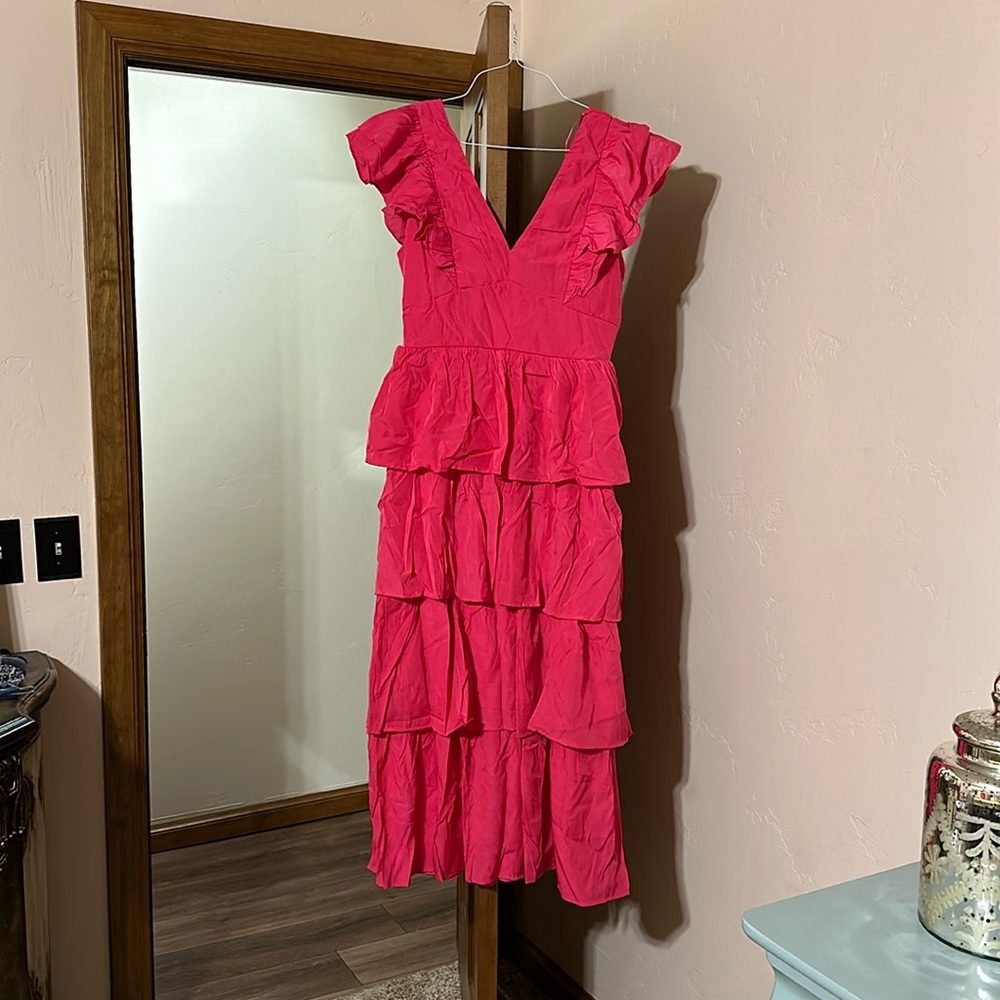 Dark pink, full length, size large dress.